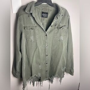American Bazi Olive Distressed Shirt/Jacket
